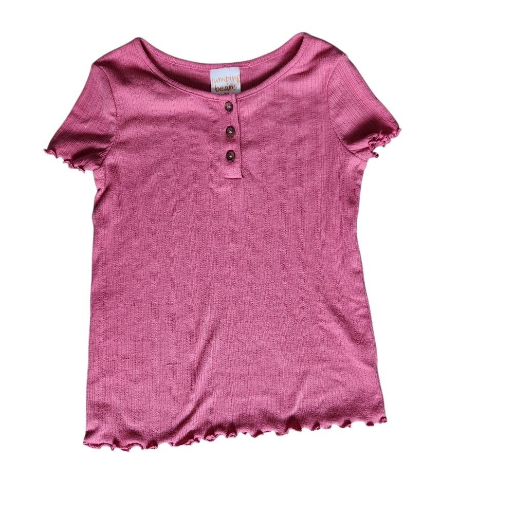 Jumping Beans Girls' Short Sleeve Ribbed Henley Shirt Size 6X Pink
